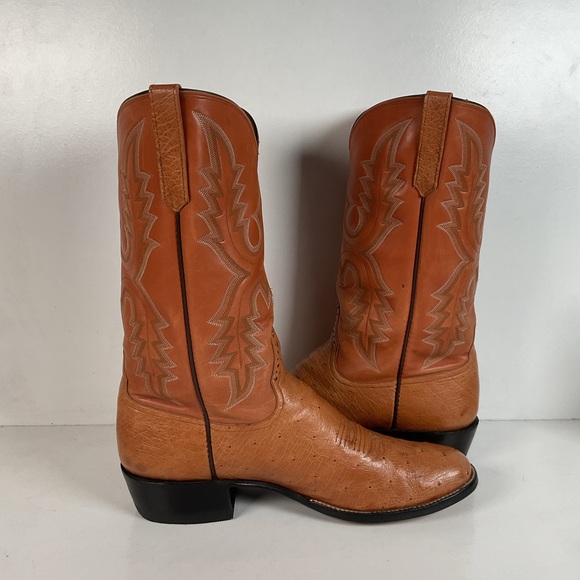 Rios Of Mercedes Smooth Ostrich Cowboy Boots 13 B Exotic USA Made - Picture 15 of 16